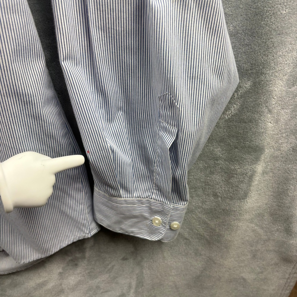 Nautical Lighthouse Embroidered Shirt XL Blue Stripe Coastal‎ Button Up Resort - Picture 7 of 13